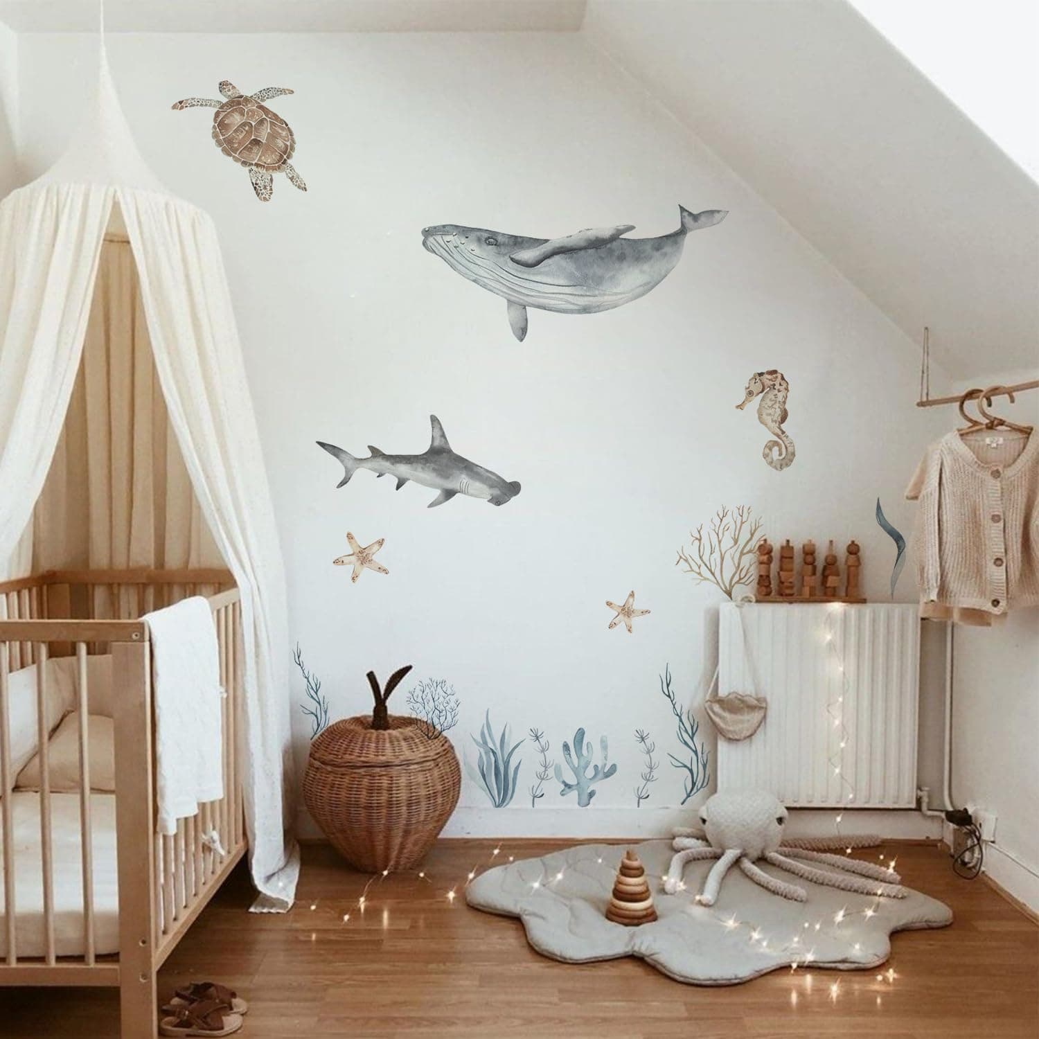 Ocean Wall Decals Marine Animal Boys Bedroom Large Stickers Removable Whale Decor Nursery Kids Room Murals DIY Cute Decorations