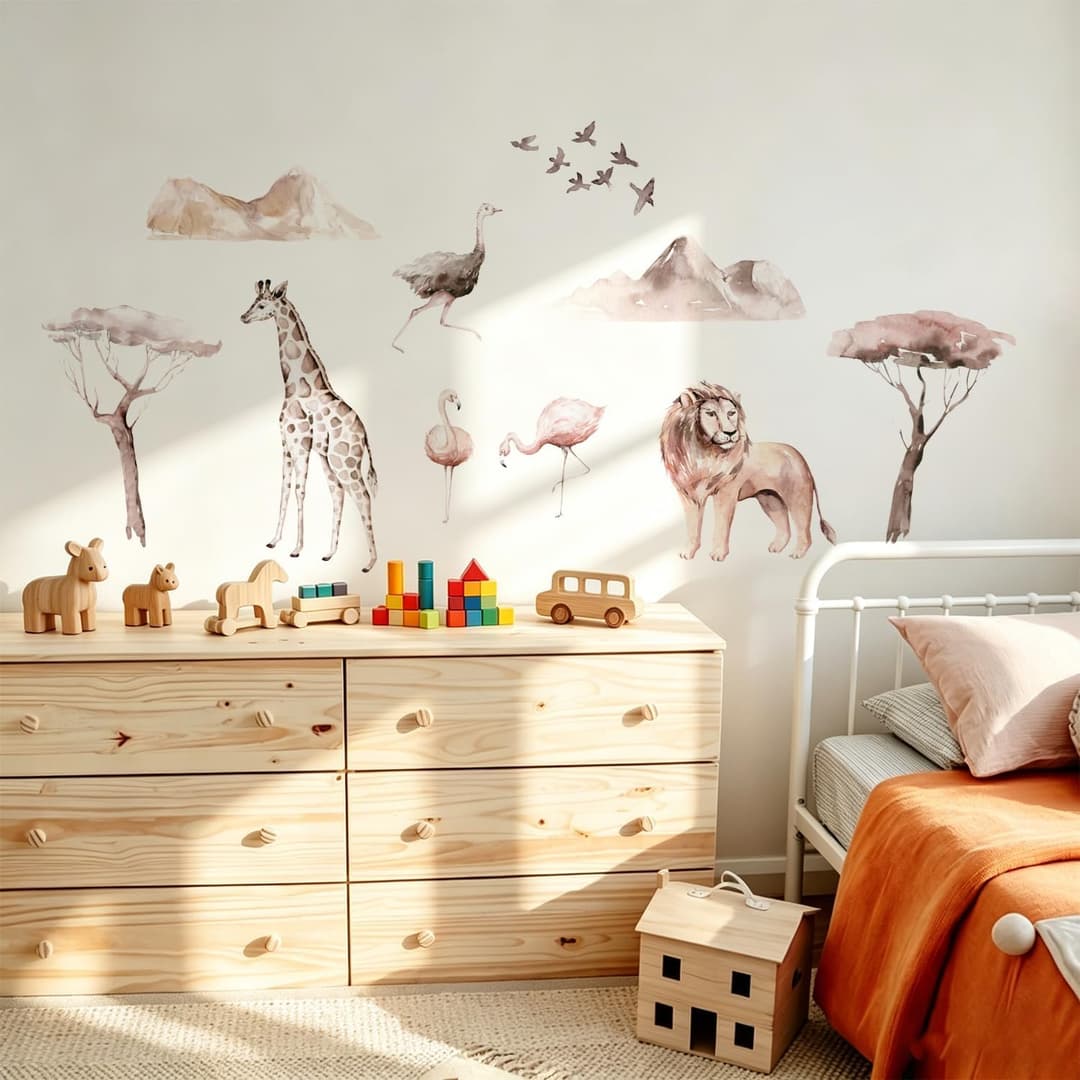 Large Botanical Jungle Wall Decals Safari Animal Nature Wall Stickers Removable Bedroom Murals Vinyl Art Decor