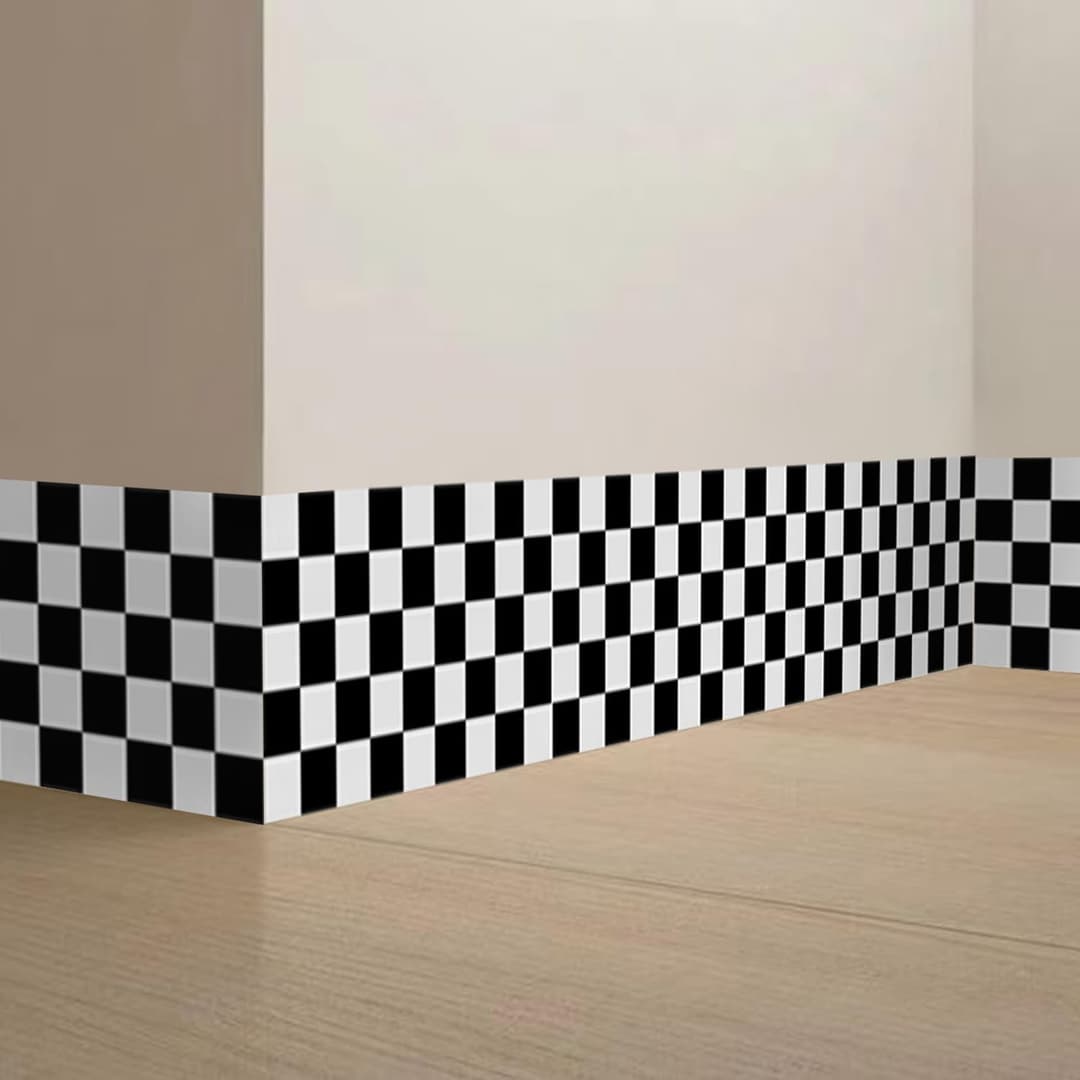 Checkered Wall Border Stickers Peel and Stick Black and White Skirting Self Adhesive Bathroom Waist Line Decal Vinyl Wallpaper