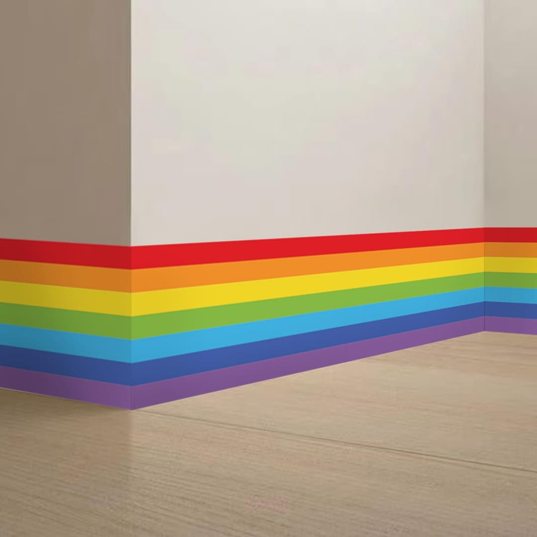 Rainbow Self-Adhesive Wall Border Sticker Nursery Peel and Stick Baseboard Tape Removable Waterproof Home Decoration Living Room Decals