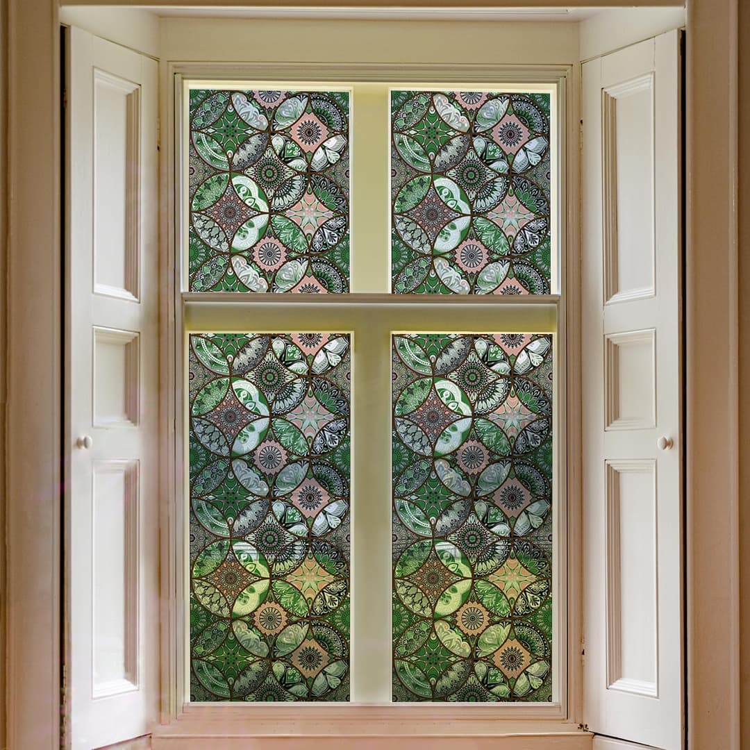 Vintage Privacy Window Film Seamless Repeat Static Cling Frosted Glass Decal Bathroom Non-Adhesive Removable Cover