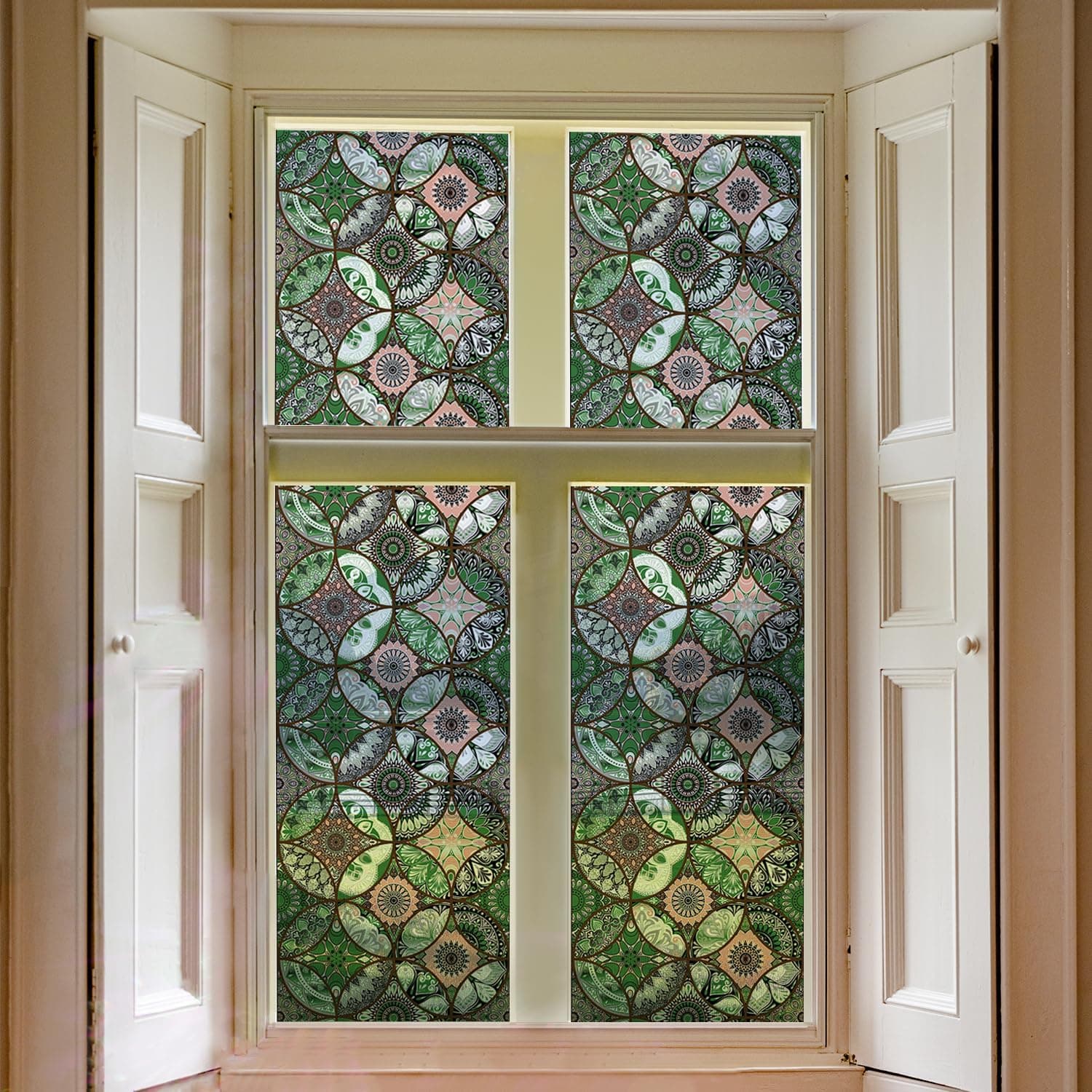 Vintage Privacy Window Film Seamless Repeat Static Cling Frosted Glass Decal Bathroom Non-Adhesive Removable Cover