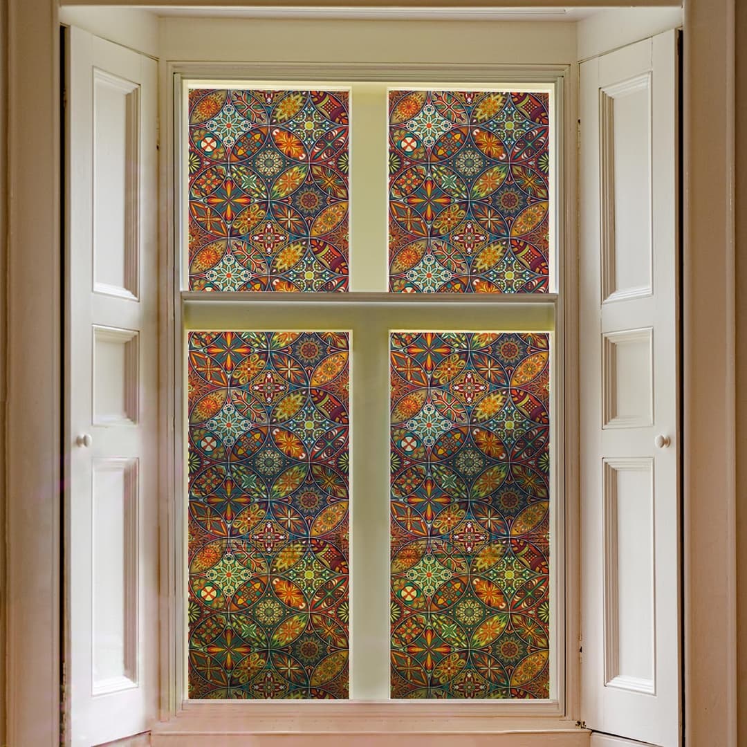 Vintage Privacy Window Film Seamless Repeat Static Cling Frosted Glass Decal Bathroom Non-Adhesive Removable Cover