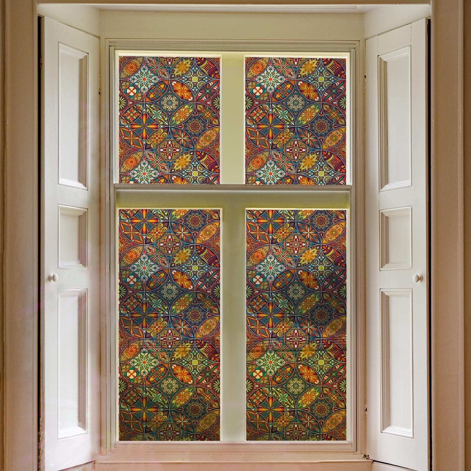 Vintage Privacy Window Film Seamless Repeat Static Cling Frosted Glass Decal Bathroom Non-Adhesive Removable Cover