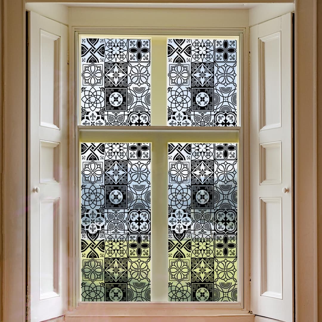 Vintage Privacy Window Film Seamless Repeat Static Cling Frosted Glass Decal Bathroom Non-Adhesive Removable Cover