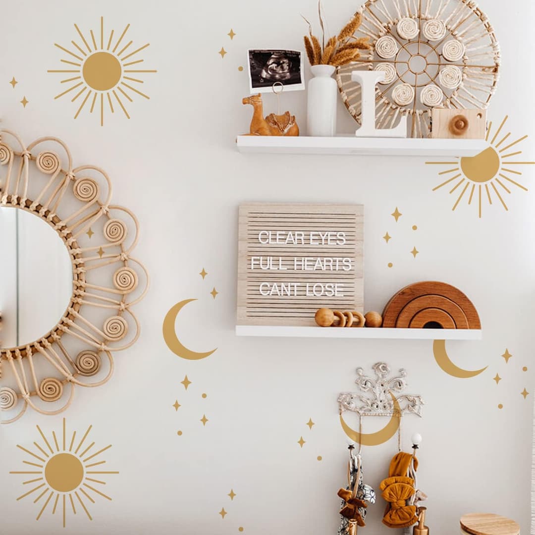 Nursery Wall Stickers Boho Kids Room Decor Girls Bedroom Removable Wall Decals Vinyl Murals DIY Cute Decorations 12 Sheets