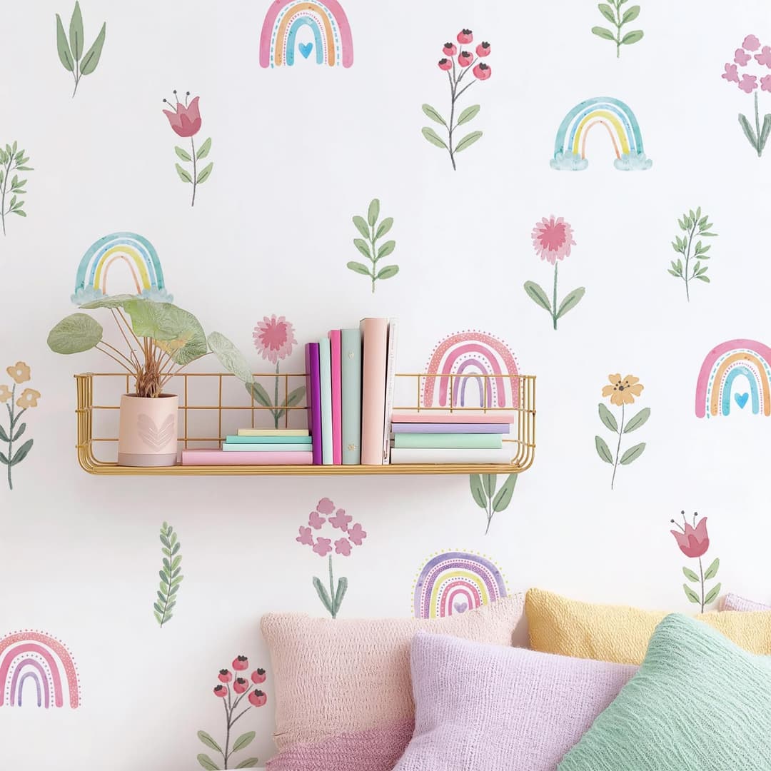 Nursery Wall Stickers Boho Kids Room Decor Girls Bedroom Removable Wall Decals Vinyl Murals DIY Cute Decorations 12 Sheets