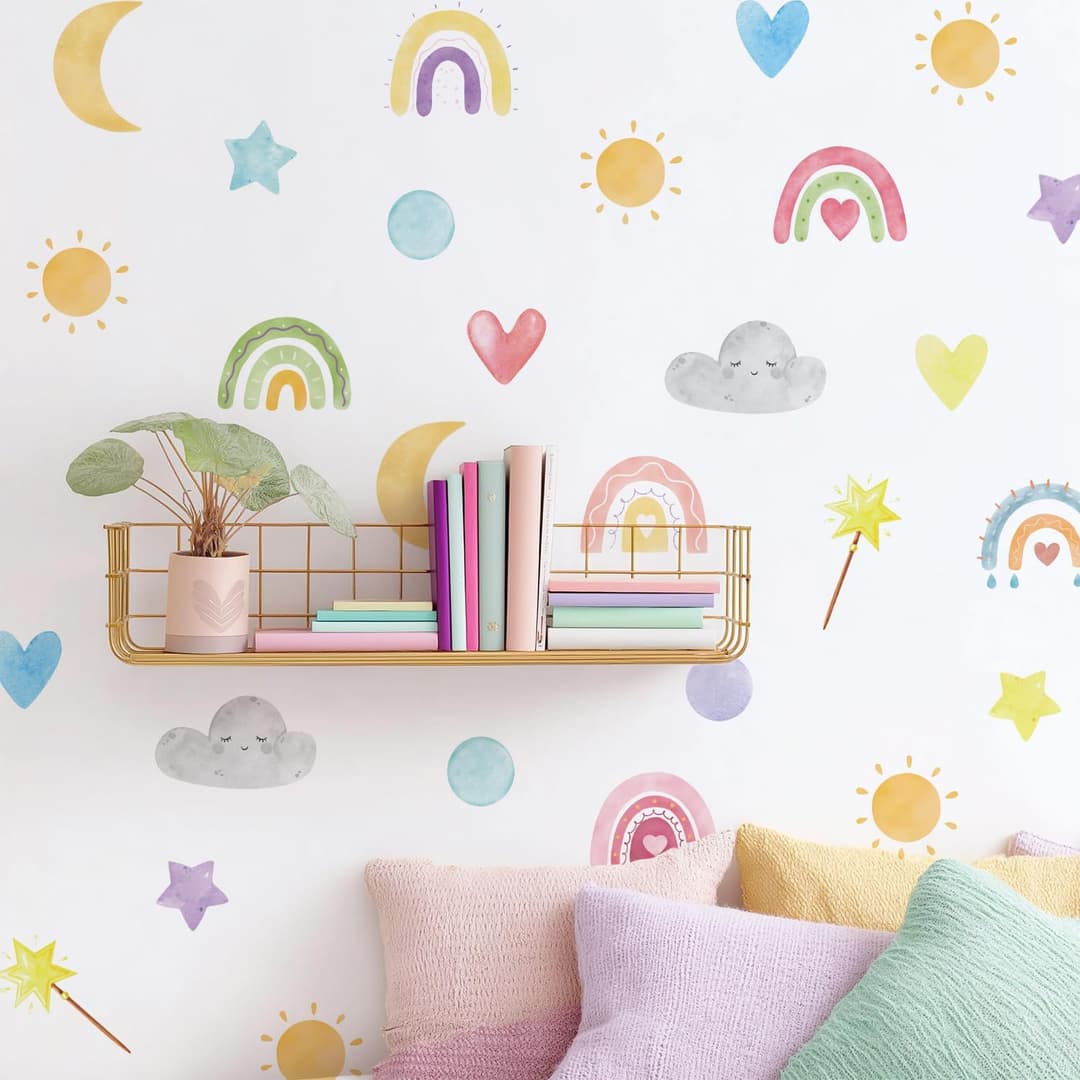 Nursery Wall Stickers Boho Kids Room Decor Girls Bedroom Removable Wall Decals Vinyl Murals DIY Cute Decorations 12 Sheets