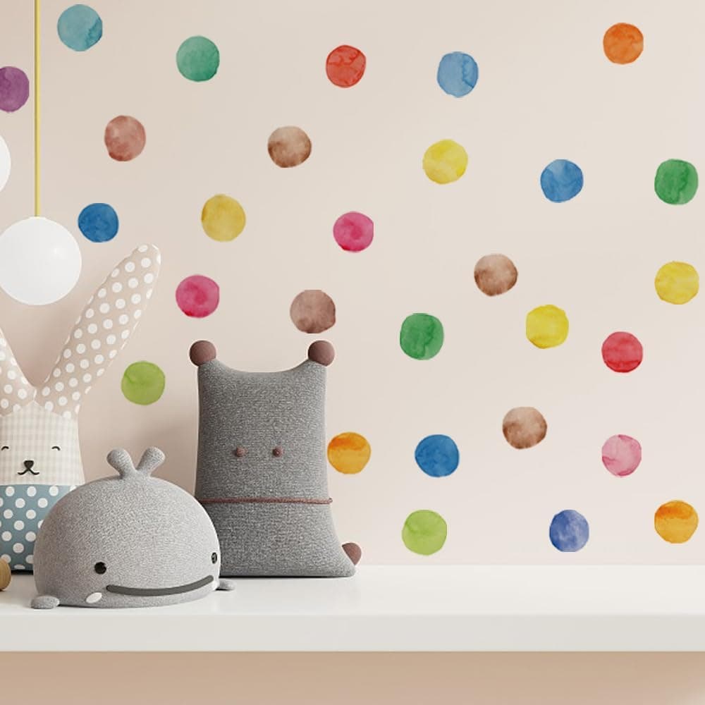 Rainbow Polka Dot Wall Stickers Peel and Stick Decals 6 Sheets | Peel & stick, no residue, watercolor, nursery kids room bedroom playroom classroom decor, DIY craft, safe non-toxic material