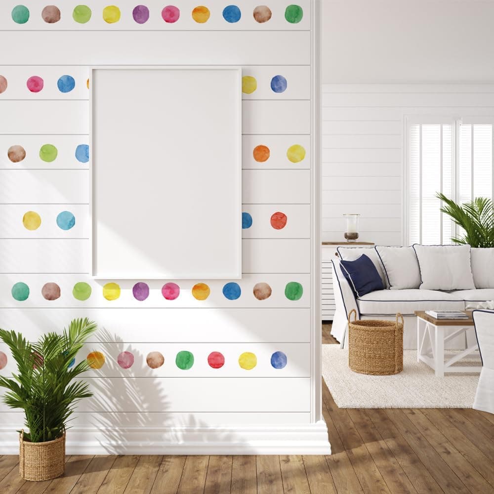 Rainbow Polka Dot Wall Stickers Peel and Stick Decals 12 Sheets | Peel & stick, no residue, watercolor, nursery kids room bedroom playroom classroom decor, DIY craft, safe non-toxic material