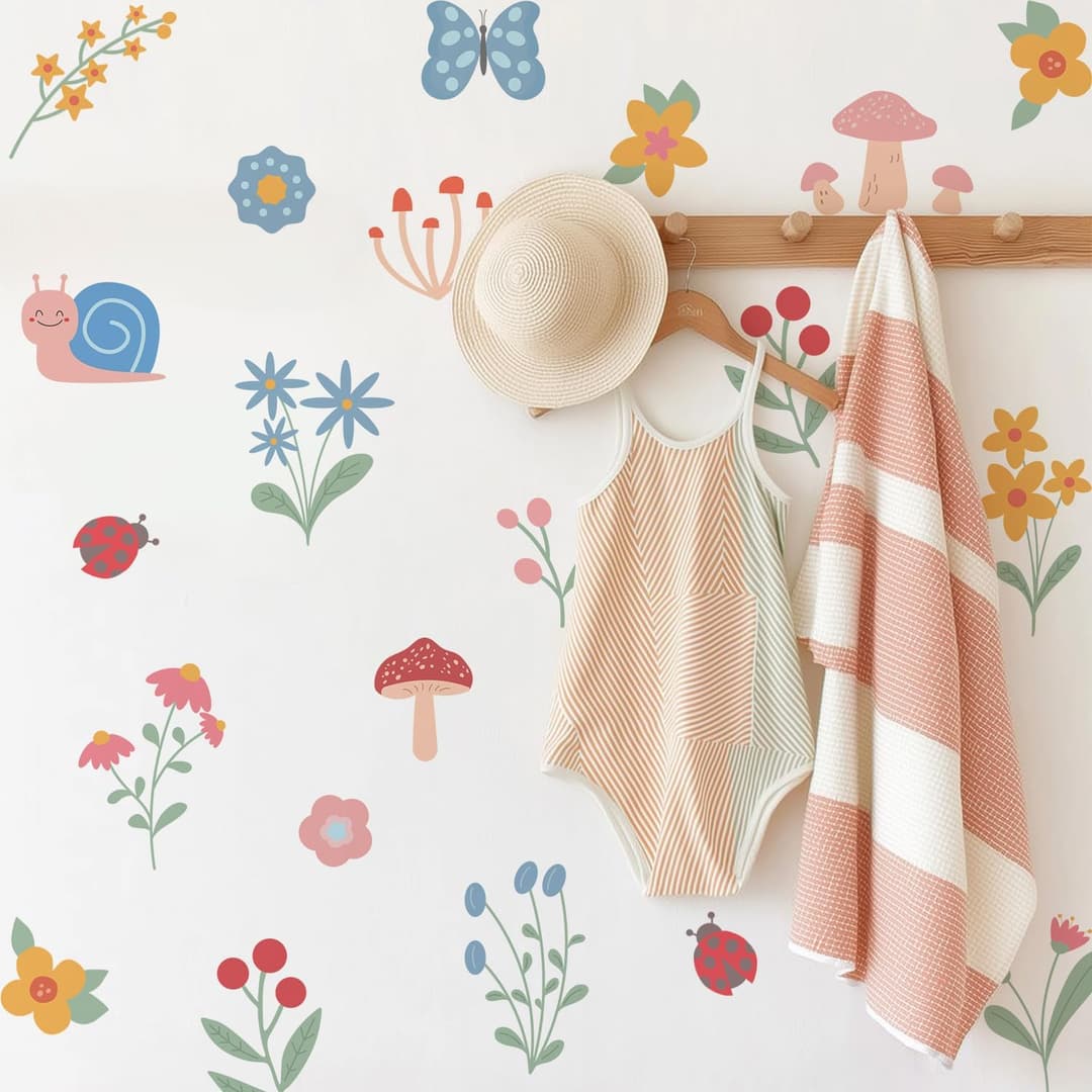 Nursery Floral Wall Stickers Decals Peel and Stick Decor 12 Sheets | Peel & stick, no residue, watercolor, nursery kids room bedroom playroom classroom decor, DIY craft, safe non-toxic material