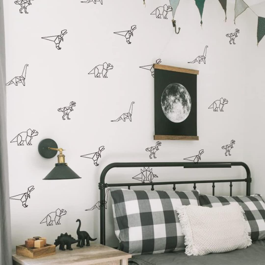 Dinosaur Wall Decals Animal Boys Bedroom Stickers Removable Decor Nursery Kids Room Modern Stylish Murals DIY Cute Decorations 5 Sheets