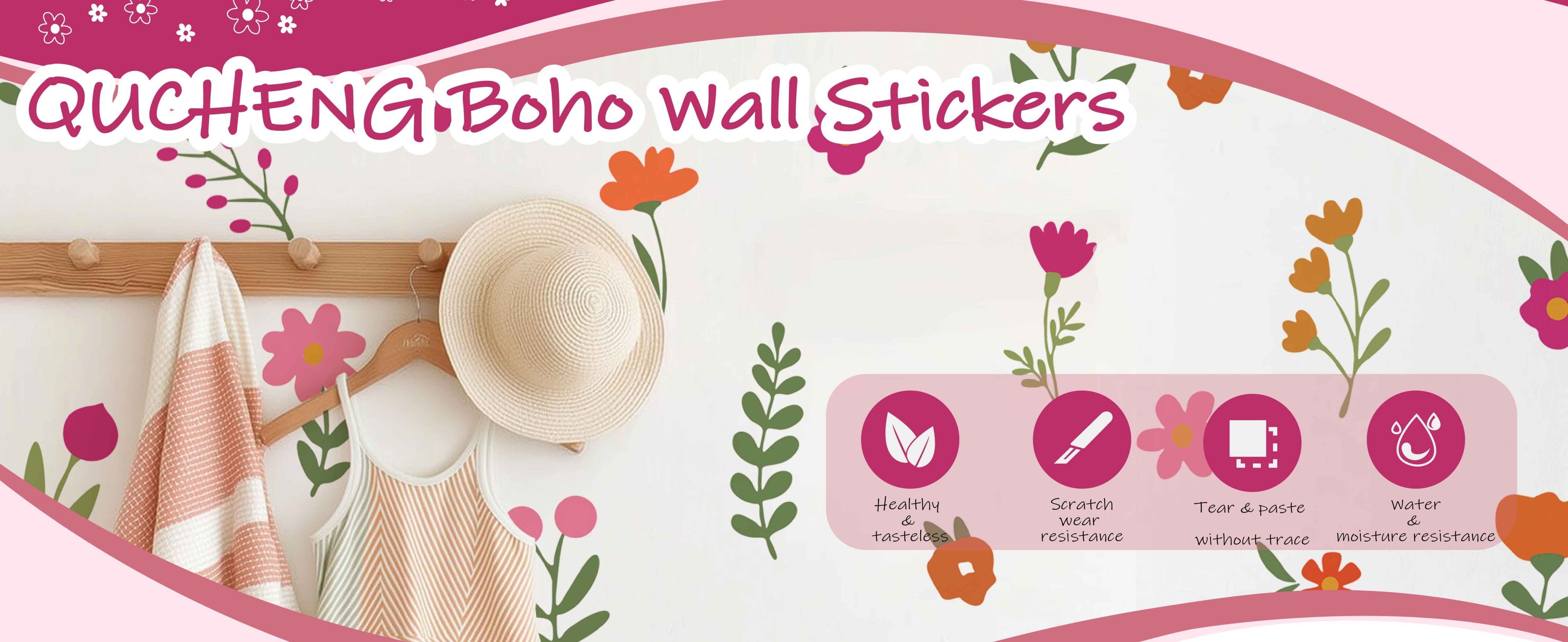 Boho Wall Stickers Girls Bedroom Removable Wall Decals Nursery Kids Room Decor Vinyl Murals DIY Cute Decorations 6 Sheets product detail image 1