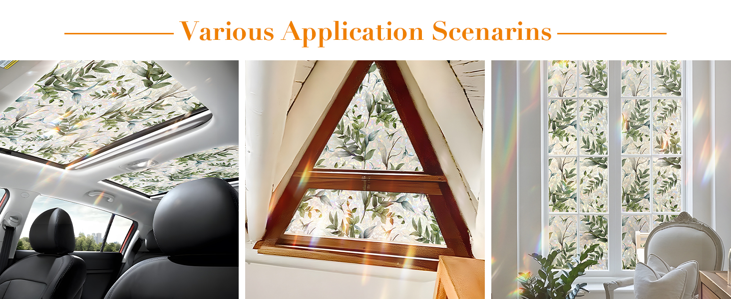 Watercolor Leaves Static Window Film Laser Suncatcher Glass Cling Privacy Decal Living Room Sun Blocking Decor Large Stickers DIY Decorations product detail image 1