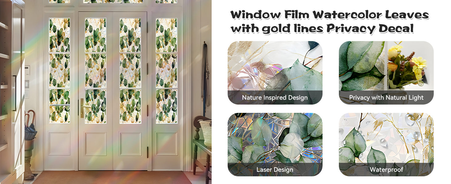 Floral Static Window Privacy Film Watercolor Laser Suncatcher Cling 3D Living Room Sun Blocking Decal DIY Glass Decor Non-Adhesive Cover product detail image 2