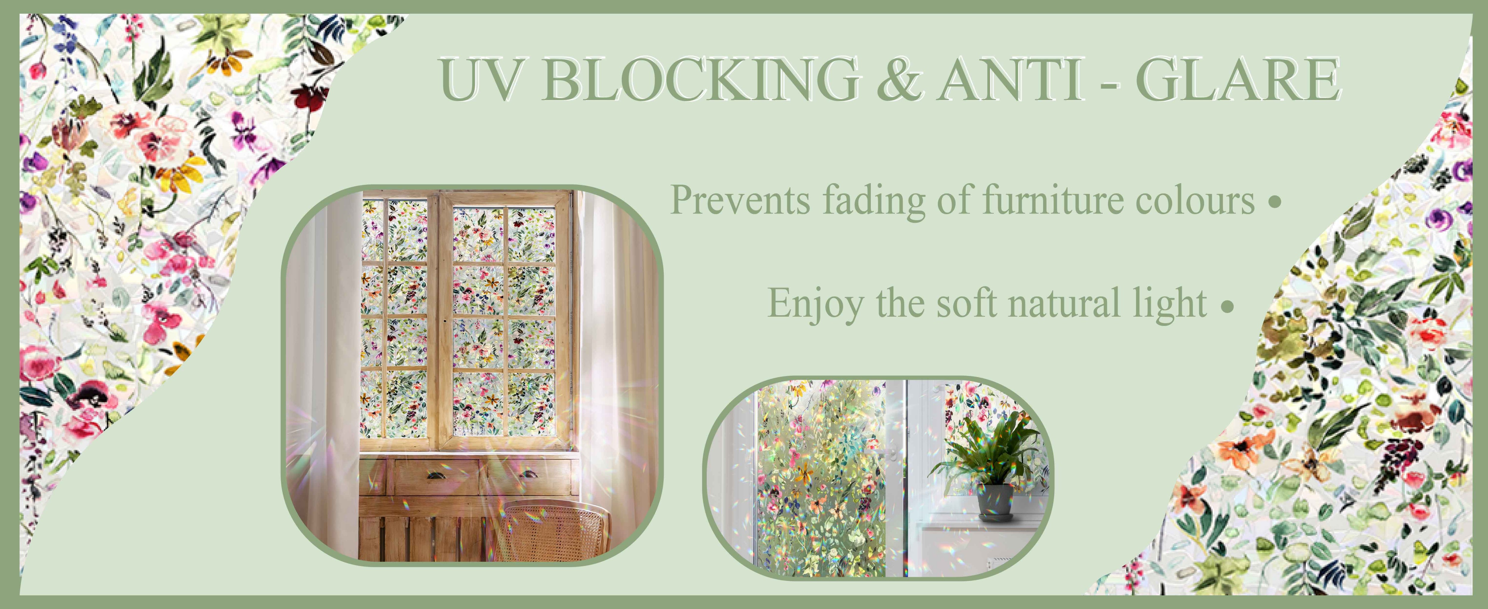Floral Static Window Privacy Film Watercolor Laser Suncatcher Cling 3D Living Room Sun Blocking Decal DIY Glass Decor Non-Adhesive Cover product detail image 2